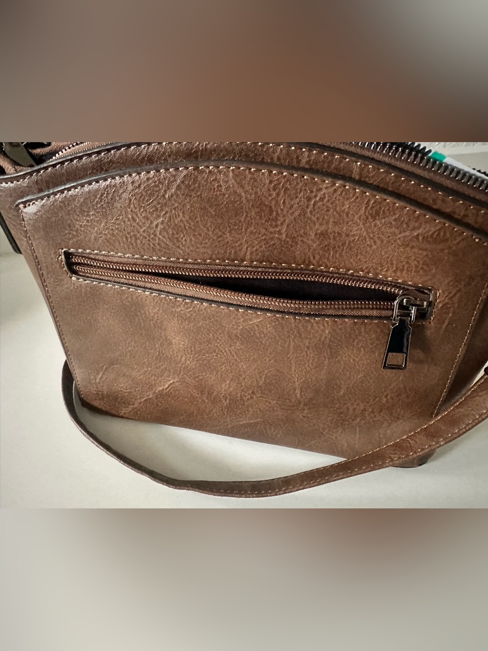 Brown Embossed Crossbody Bag with Turquoise Accent - Picture 5 of 5